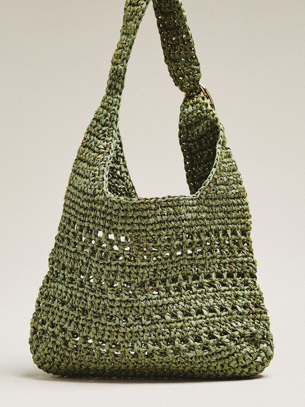 Anthropologie Nikki Raffia Buckle Bag Woven Olive Green Crochet Shoulder Bag - Picture 2 of 10